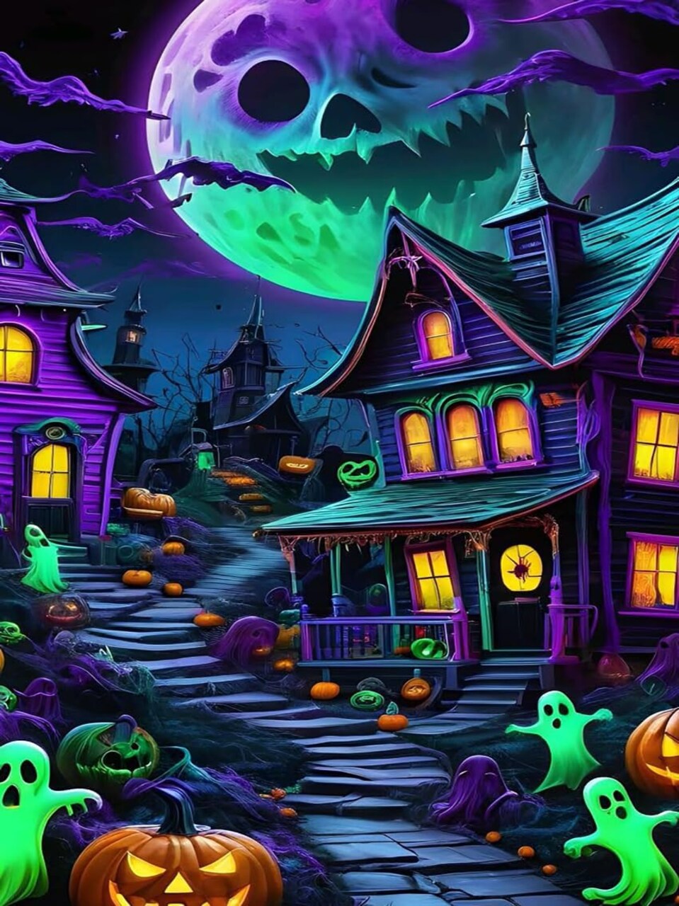 Halloween Diamond Art Kits for Adults, Skull Moon Pumpkin Lanterns (12x16 Inch)
